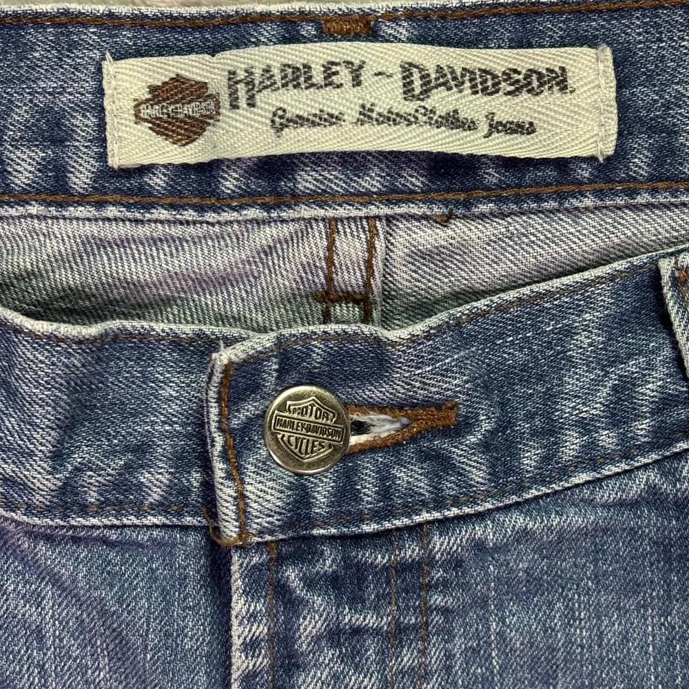Harley Davidson Mens Jeans 36x30 Blue Straight Leg Embroidered Logo Denim